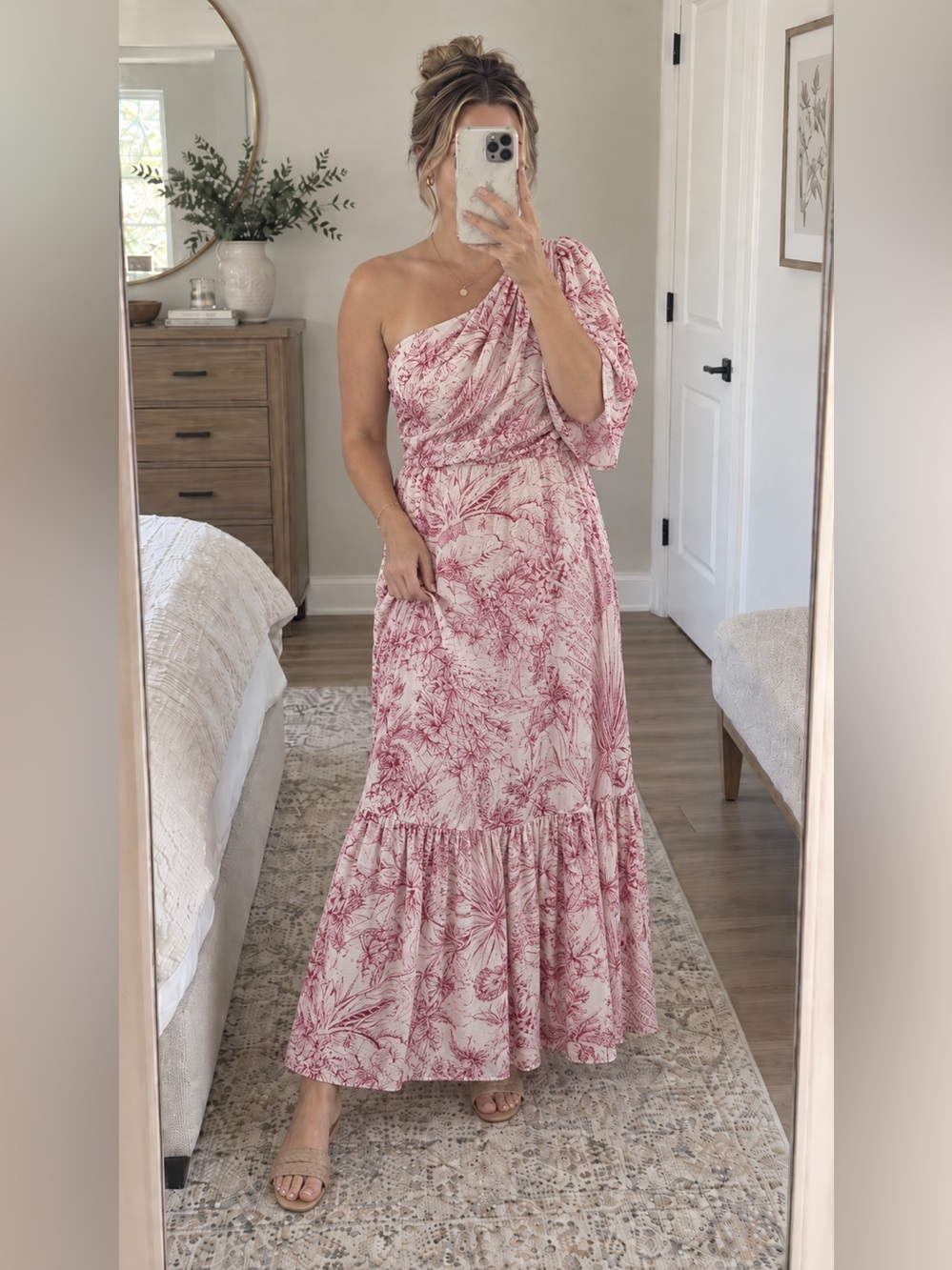 Express One-Shoulder Pink Floral Print Maxi Dress